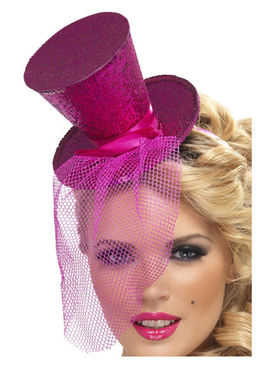 Fever Mini Top Hat on Headband, Hot Pink
