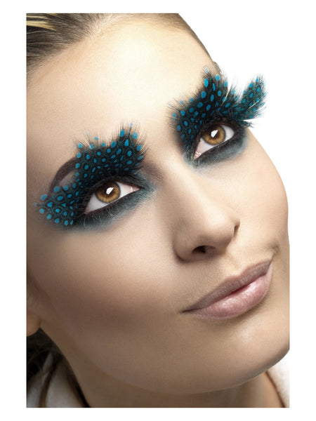 Eyelashes, Large Feather with Aqua Dots, Black