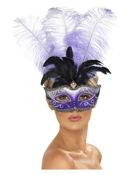 Venetian Colombina Eyemask with Multicolour Plume,