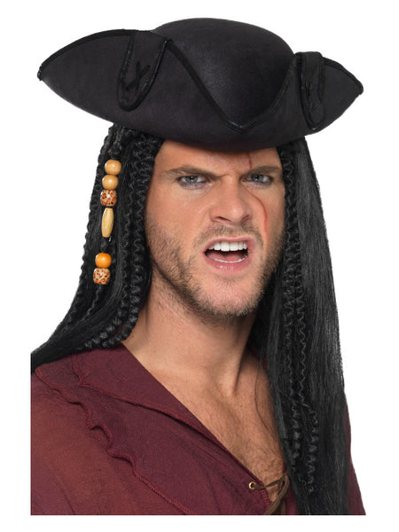 Tricorn Pirate Captain Hat, Black