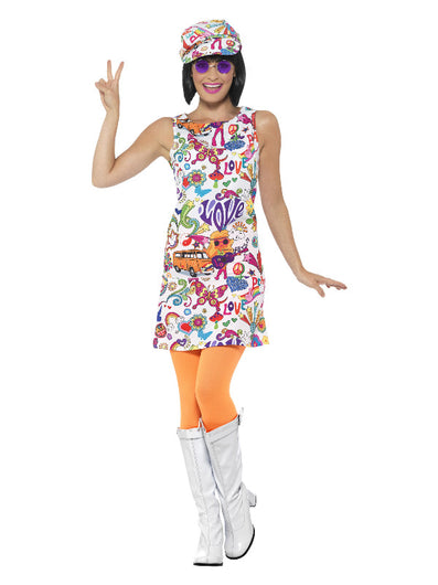 60's Groovy Chick Costume, Multi-Coloured