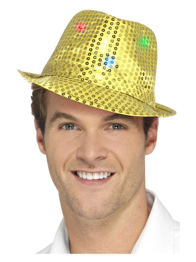 Light Up Sequin Trilby Hat, Gold
