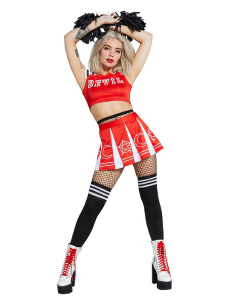 Fever Devil Cheerleader Costume, Red & White