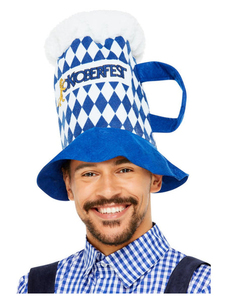 Beer Festival Beer Hat, Blue & White Chequered