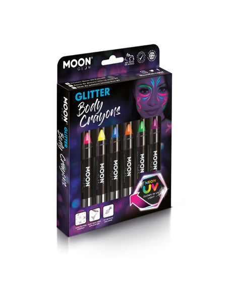 Moon Glow - Neon UV Glitter Body Crayons, Assorted