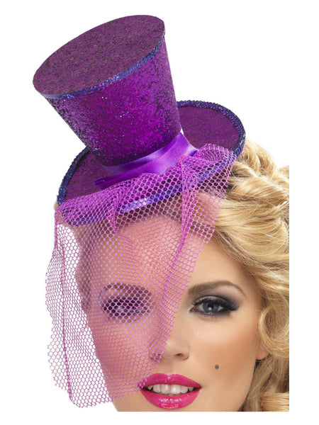Fever Mini Top Hat on Headband, Purple