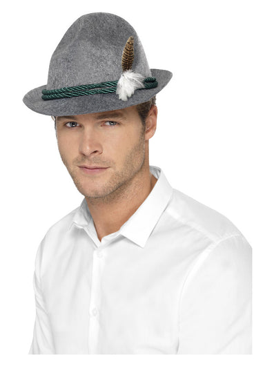 German Trenker Hat with Feather, Grey