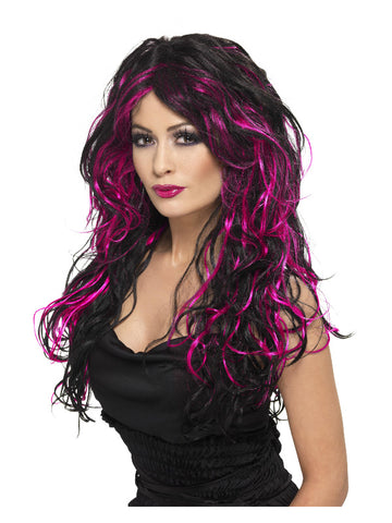 Gothic Bride Wig, Pink & Black