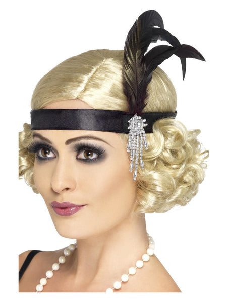 Black Satin Charleston Headband, Black