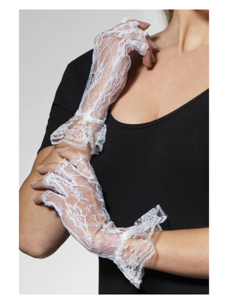 Fingerless Lace Gloves, White