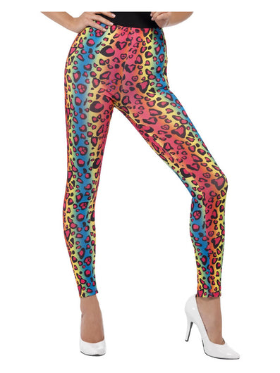 Neon Leopard Print Leggings, Multi-Coloured