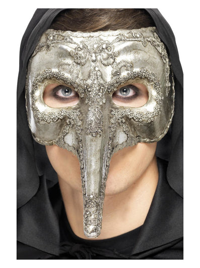 Luxury Venetian Capitano Mask, Silver