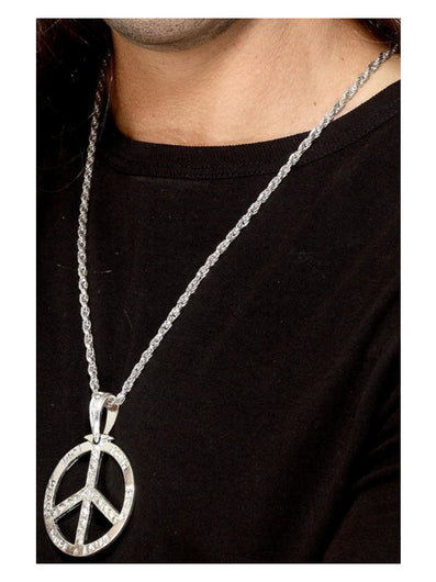 60s Peace Sign Hippie Medallion, Silver