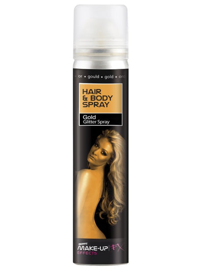 Smiffys Make-Up FX, Hair & Body Spray, Gold