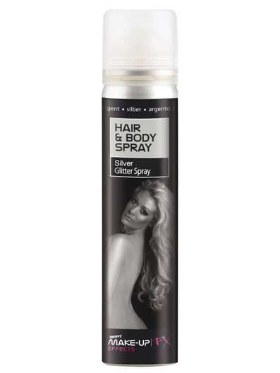 Smiffys Make-Up FX, Hair & Body Spray, Silver