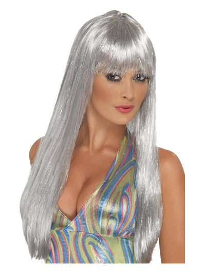 Glitter Disco Wig, Silver