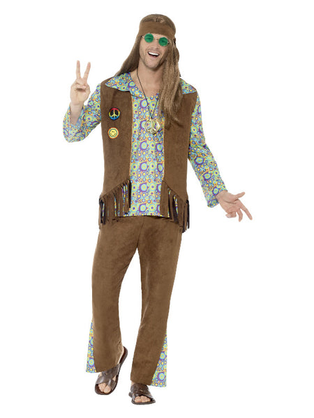 60s Hippie Costume, with Trousers, Top, Waistcoat,