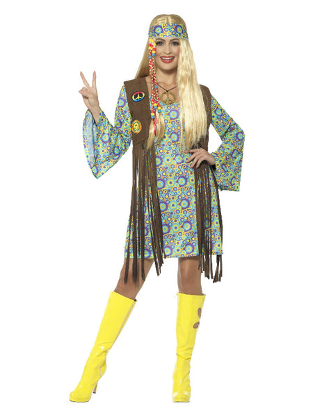 60s Hippie Chick Costume, with Dress, Multi-Colour