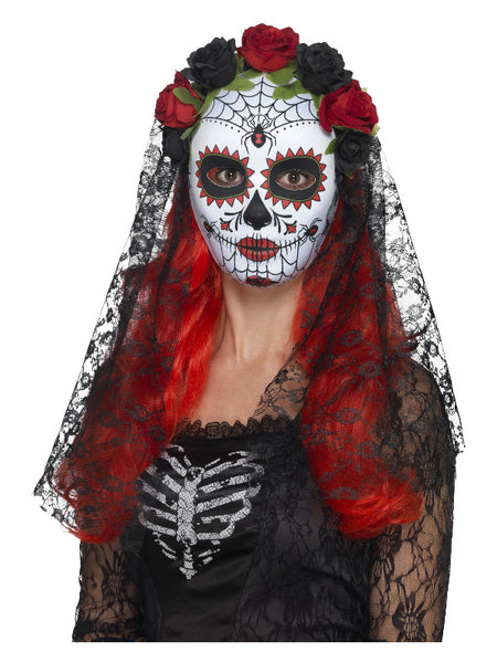 Day of the Dead Senorita Mask, Full Face, Red & Bl