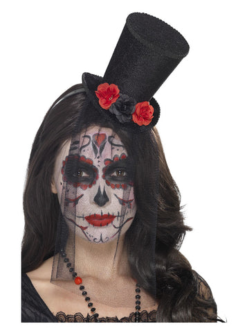 Day of the Dead Mini Top Hat, Black