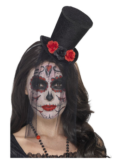 Day of the Dead Mini Top Hat, Black