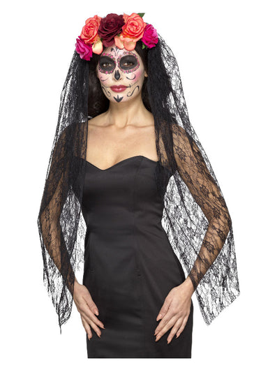 Deluxe Day of the Dead Headband, Red & Black
