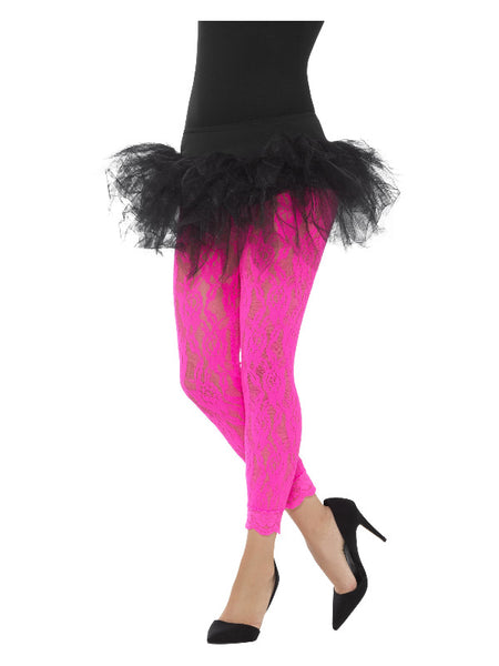 80s Lace Leggings, Neon Pink