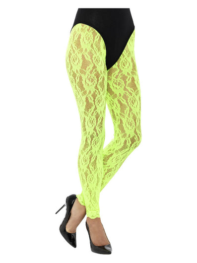 80s Lace Leggings, Neon Green