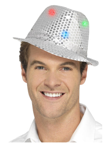 Light Up Sequin Trilby Hat, Silver