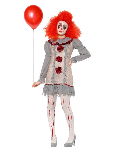 Vintage Clown Lady Costume, Grey & Red