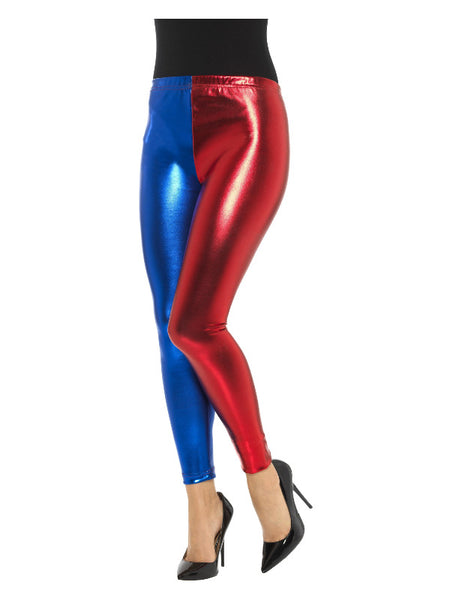Jester Cosplay Leggings, Metallic, Blue & Red