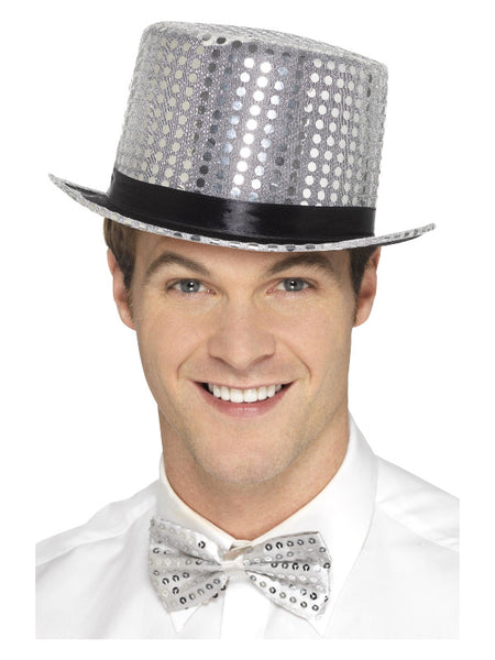 Sequin Top Hat, Silver