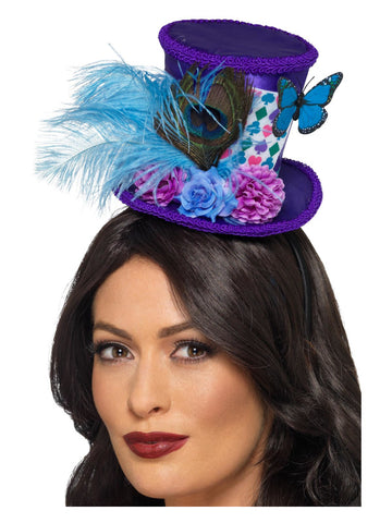 Mad Hatter Mini Feather Hat, Purple