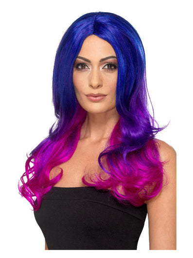 Fashion Ombre Wig, Wavy, Long, Blue & Pink