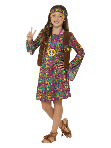 Hippie Girl Costume, with Dress, Multi-Coloured