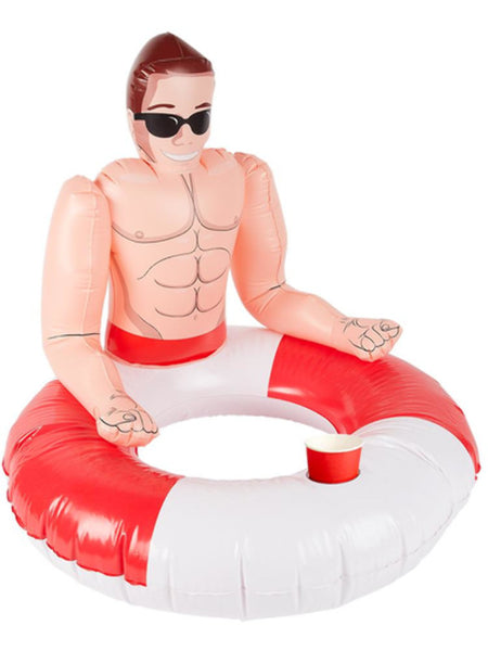 Inflatable Lifeguard Hunk Swim Ring, Red & White