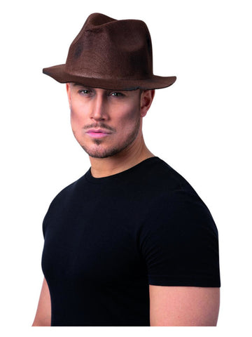 Serial Killer Worn-Look Trilby Hat, Brown
