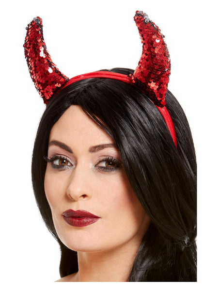 Reversible Sequin Devil Horns, Red