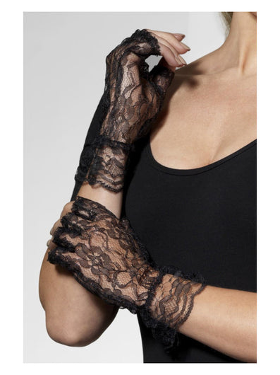 Fingerless Lace Gloves, Black