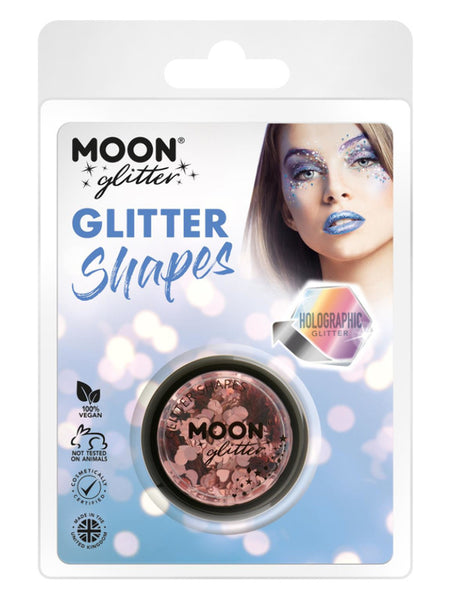 Moon Glitter Holographic Glitter Shapes, Rose Gold