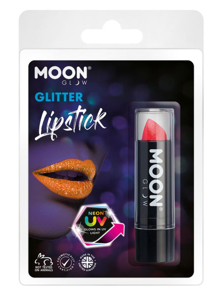 Moon Glow - Neon UV Glitter Lipstick, Red